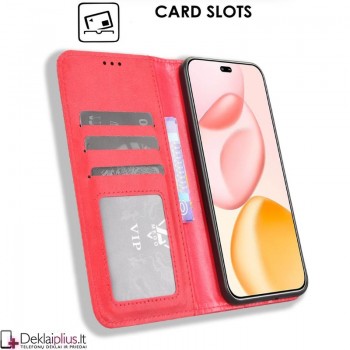 Dirbtinės odos atverčiamas dėklas su skyreliais - raudonas (Huawei Honor 400 Pro)